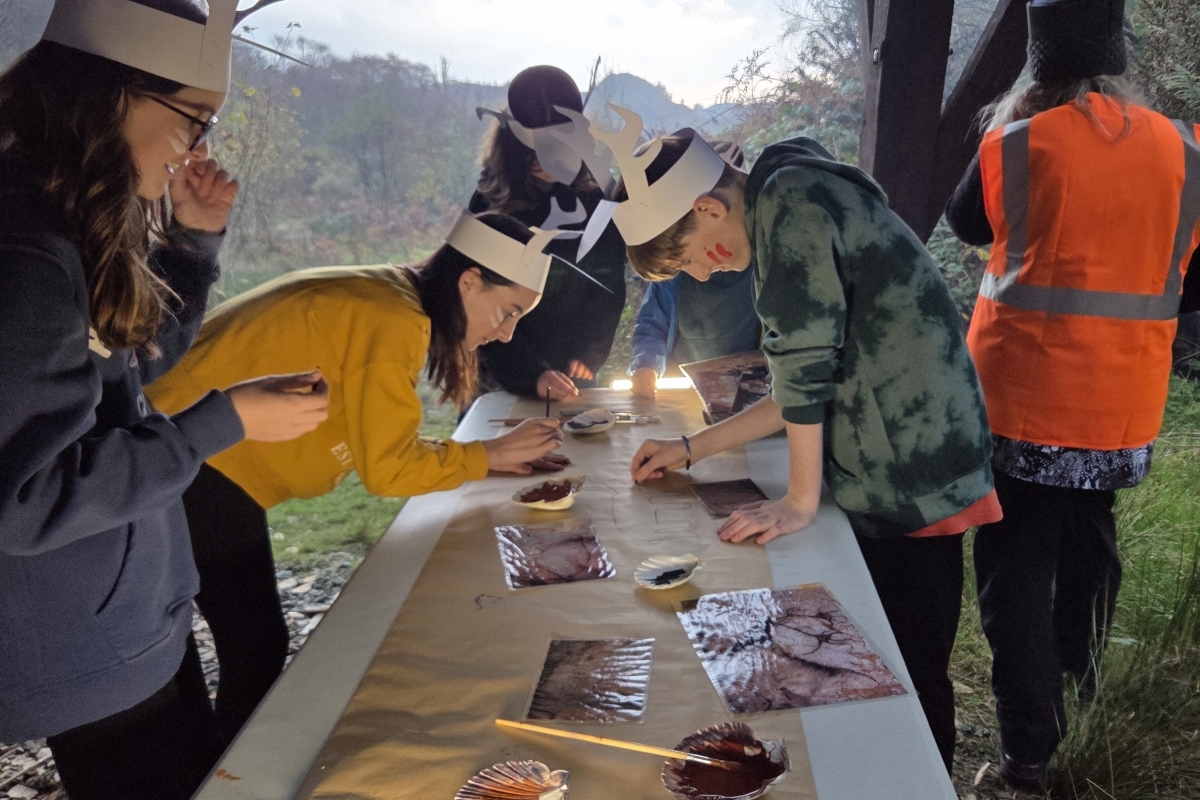 Young archaeologists and wildlife club members making home made pigment at Argyll Beaver Centre. Photograph: Kilmartin Museum Young archaeologists and wildlife club members making home made pigment at Argyll Beaver Centre. Photograph: Kilmartin Museum