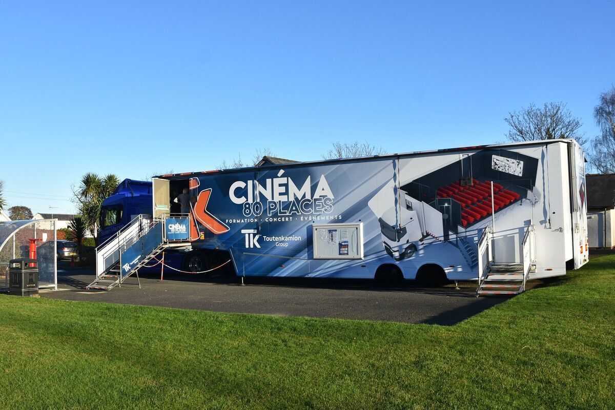 The Cinemobile Screen Machine at Ormidale Sports Park in Brodick which is one of 44 locations that the Screen Machine regularly visits during its tour around the Highlands and islands of Scotland.