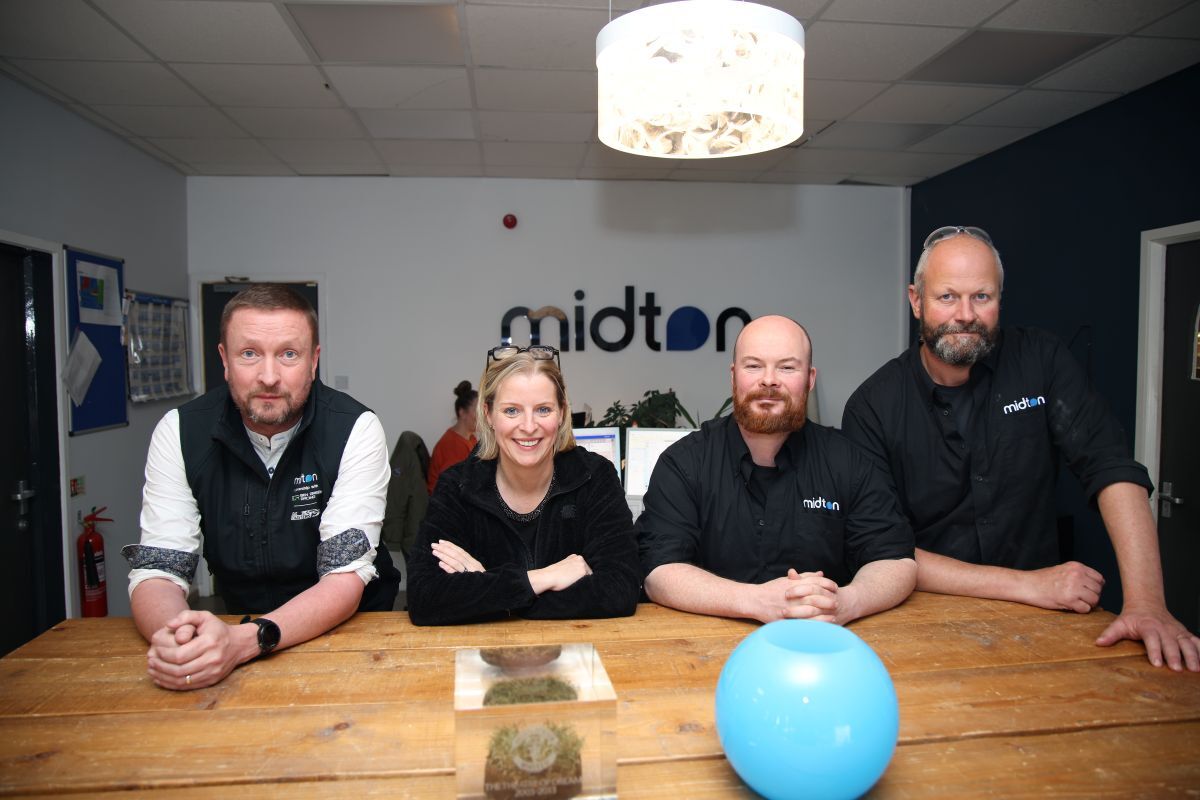 NO A48 SME survey 01 Elevator CEO Rachel Ross with Midton Acrylics directors Graham Ramsay Lewis Anderson and Craig Cameron at Midtons headquarters in Lochgilphead Argyll web NO A48 SME survey 01 Elevator CEO Rachel Ross with Midton Acrylics directors Graham Ramsay Lewis Anderson and Craig Cameron at Midtons headquarters in Lochgilphead Argyll web