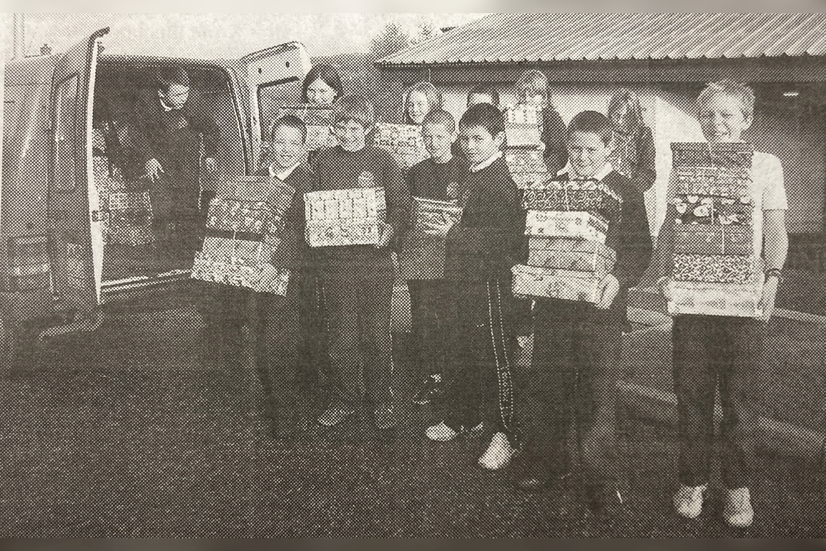 2005: Ardrishaig Primary School pupils and families donated 151 boxes and £115 to this year’s Blythswood Care Shoebox Appeal. Pictured are some of the school’s pupils loading some of the boxes to be delivered to a waiting lorry at Lorne Street car park. 2005: Ardrishaig Primary School pupils and families donated 151 boxes and £115 to this year’s Blythswood Care Shoebox Appeal. Pictured are some of the school’s pupils loading some of the boxes to be delivered to a waiting lorry at Lorne Street car park.
