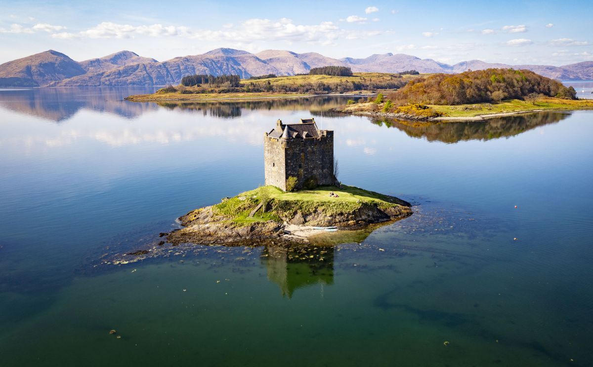 The view over Castle Stalker near Appin. The view over Castle Stalker near Appin.