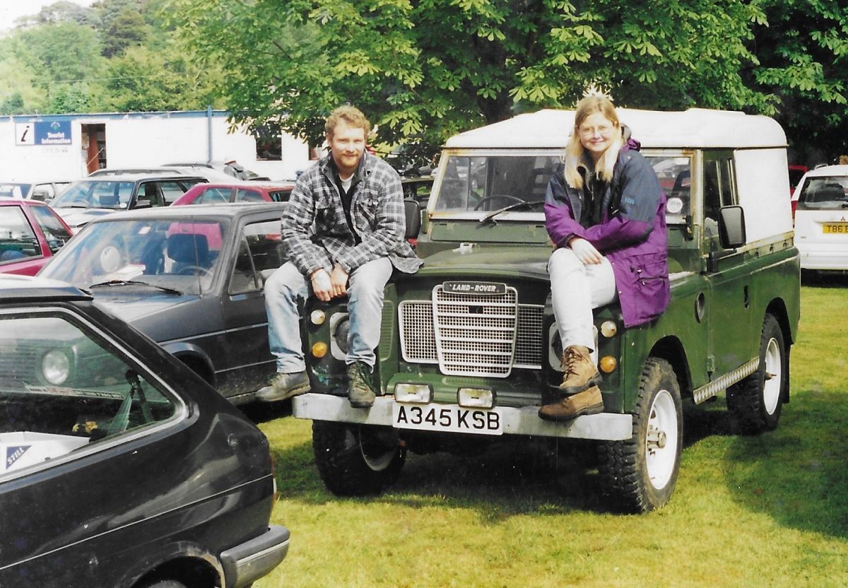 The Land Rover goes to Sunart Show in 1999 with Emrys Kirby and now wife Lucinda. Photograph: Emrys Kirby The Land Rover goes to Sunart Show in 1999 with Emrys Kirby and now wife Lucinda. Photograph: Emrys Kirby