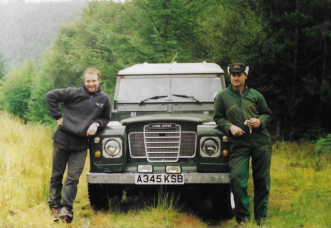 Emrys Kirby and brother Magnus with the Land Rover in 1999 on a forest road above Polloch. Photograph: Emrys Kirby Emrys Kirby and brother Magnus with the Land Rover in 1999 on a forest road above Polloch. Photograph: Emrys Kirby