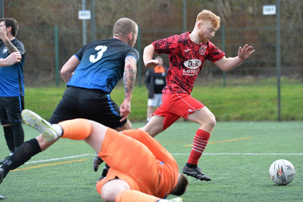 Connor Moore nets Saints' second goal. Photograph: Derek Black Connor Moore nets Saints' second goal. Photograph: Derek Black