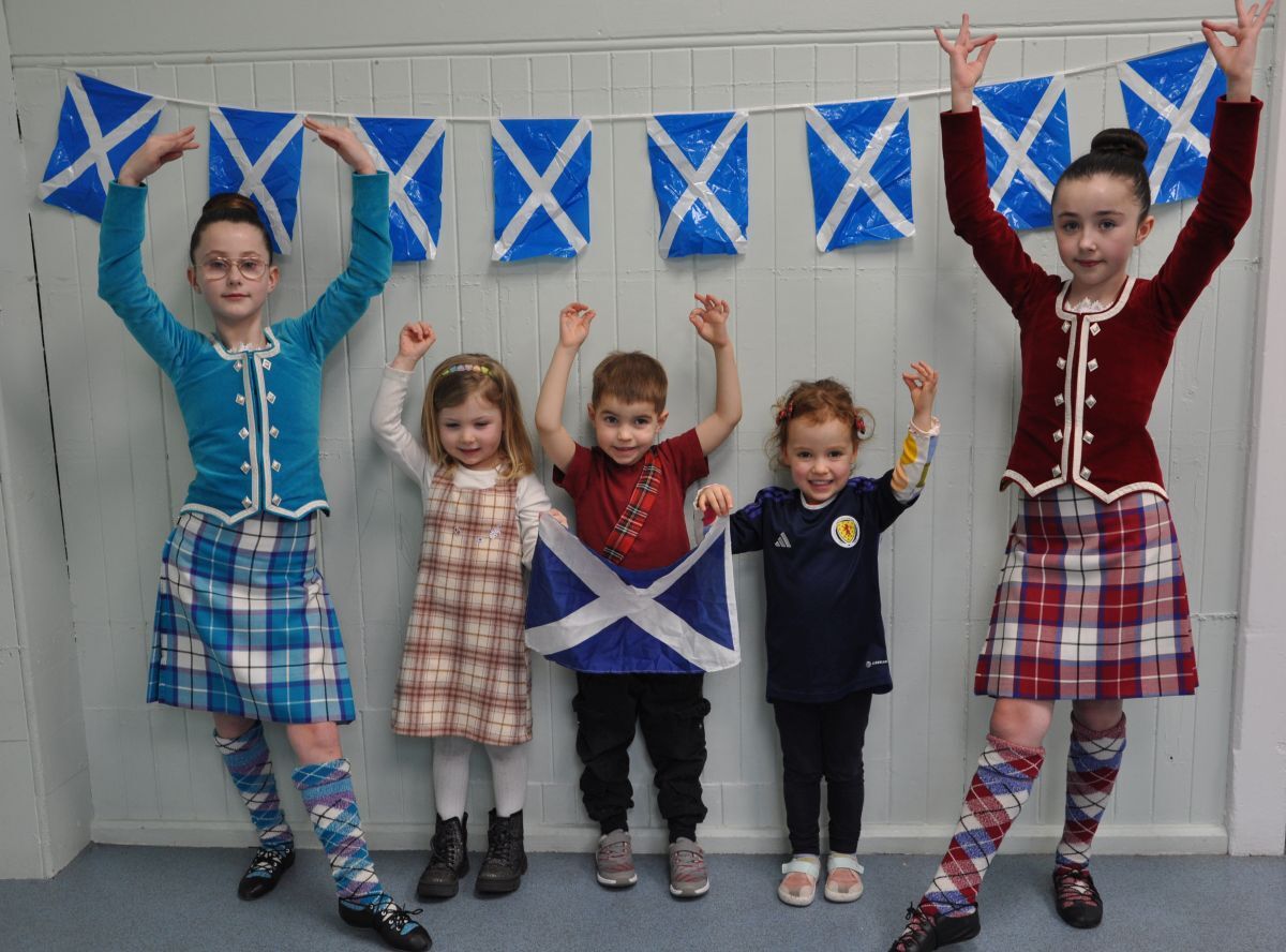 Tots at Oban's 1st Steps day Nursery celebrate Burns Night with Highland dancers from Srtrath of Appin Primary School. Photograph: Oban Times