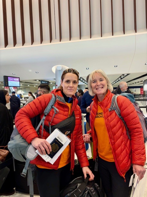 Kim and Dani, right, at the airport all set for their trip.