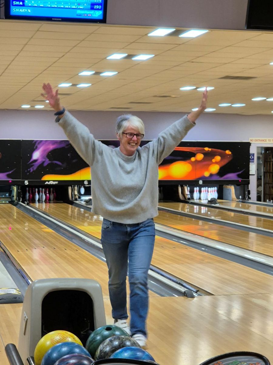 Sharyn Morgan celebrated becoming the first member of the 200 Club in the 2025/26 League. Photograph: John Weller.