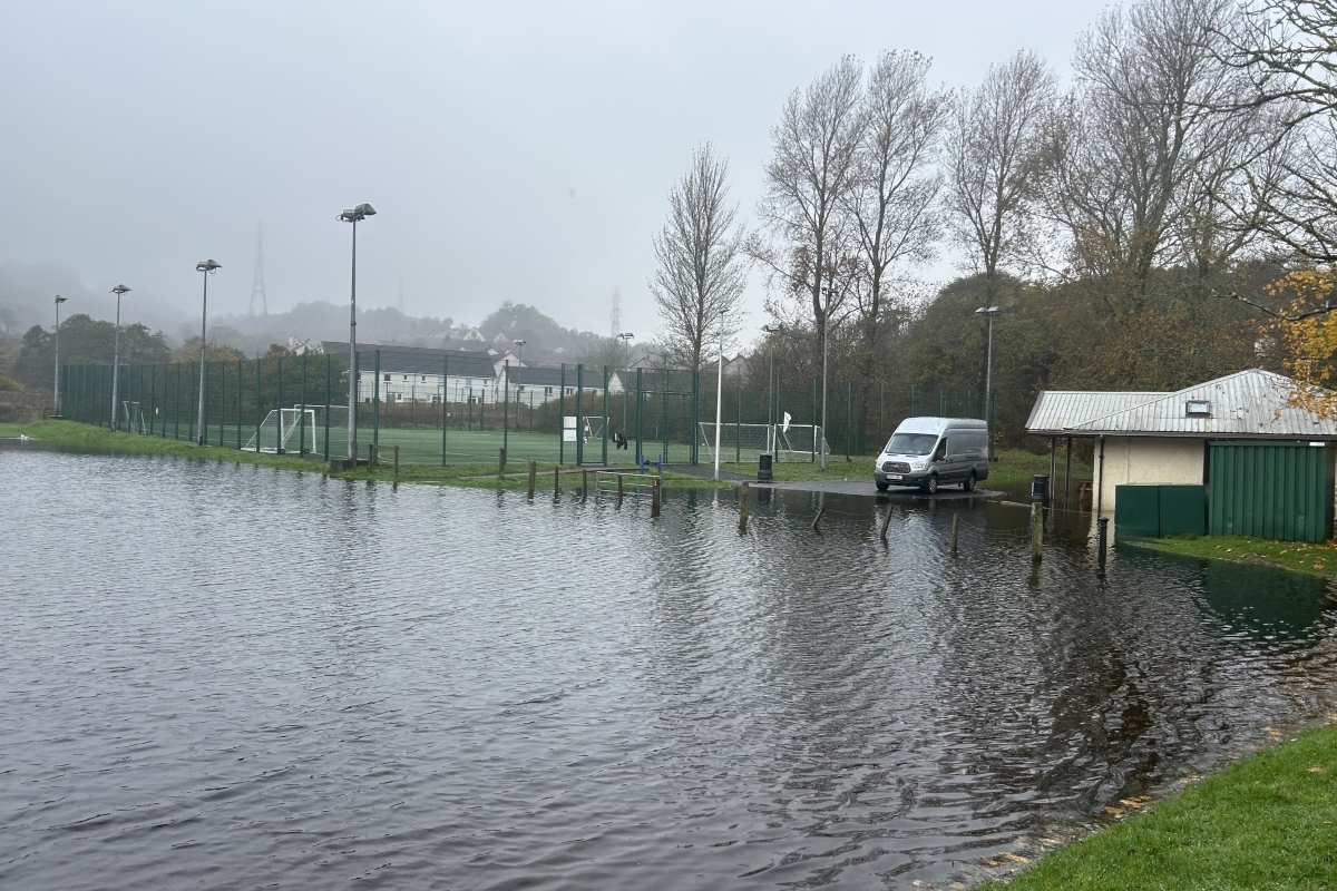 Tarbert's flooded sports pitches. Tarbert's flooded sports pitches.