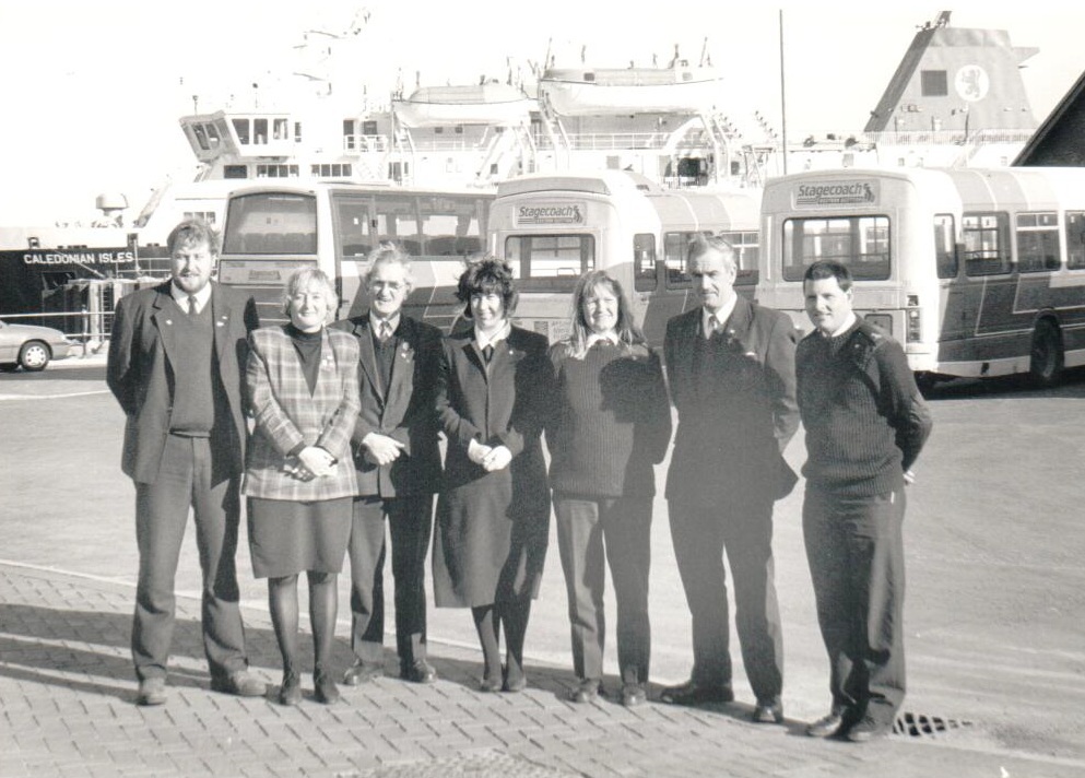 Stagecoach staff completed a Scottish Tourist Board Welcome Host course. Joining Welcome trainer, Irene Currie, was John Murray, Alex Dale, Christine Leonard, Morag Kilshaw, Ian Hendry and Dave Dee.