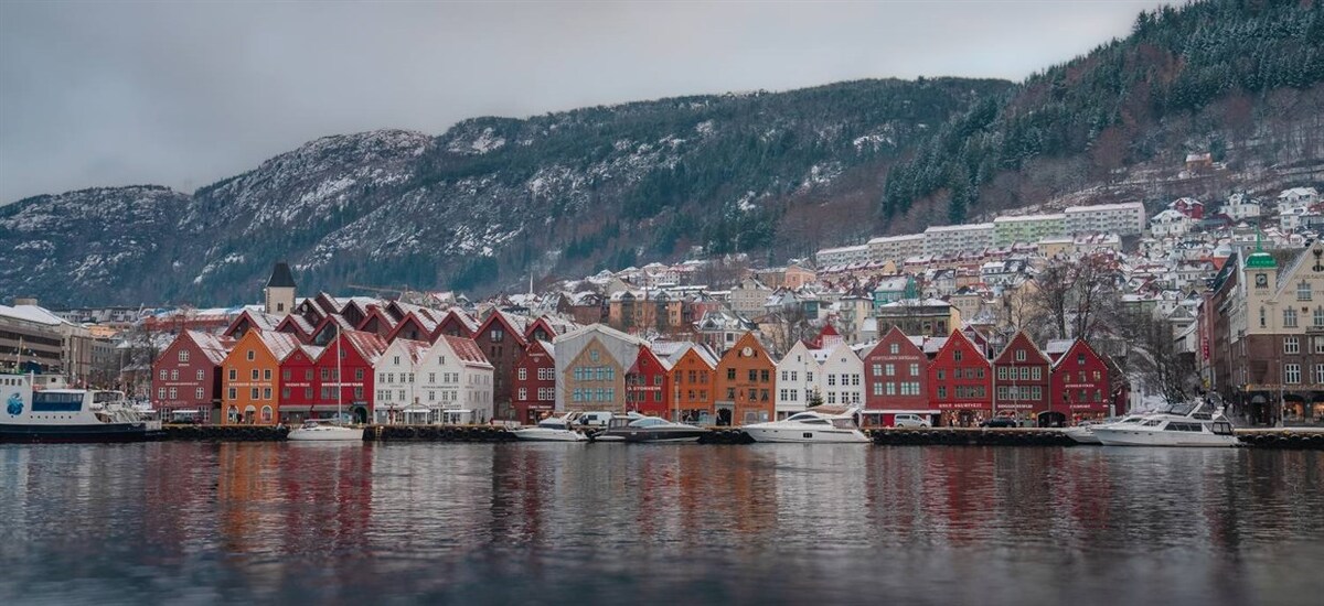 Snow covered Bergen City Norway Snow covered Bergen City Norway