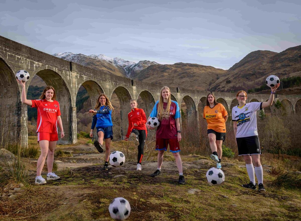 Representatives from teams in the Scottish Power Highlands and Islands Women's Football League, including Fort William's Joanne Gillanders (second from right) met at Glenfinnan Viaduct before heading down to Claggan Park for the official League launch. Representatives from teams in the Scottish Power Highlands and Islands Women's Football League, including Fort William's Joanne Gillanders (second from right) met at Glenfinnan Viaduct before heading down to Claggan Park for the official League launch.