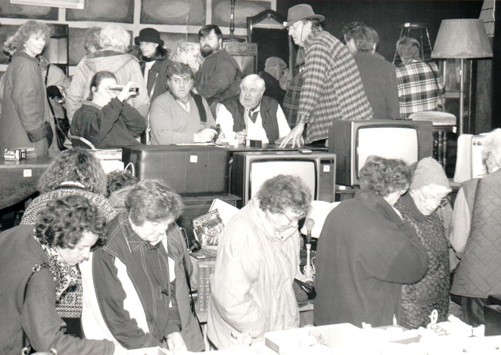 Bargain hunters scour the huge variety of household items at the Corrie Auction. Bargain hunters scour the huge variety of household items at the Corrie Auction.