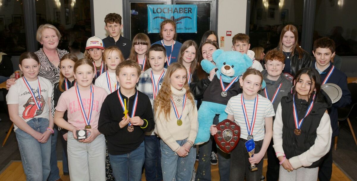 Prizewinners of the Lochaber Leisure Centre Swim Team at their annual awards ceremony in the Fort William Shinty clubhouse. Photograph: Iain Ferguson, alba.photos.