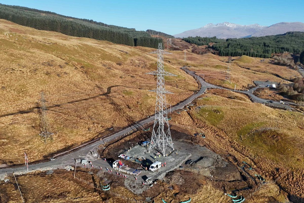  The first tower to be installed on the new Creag Dhubh &ndash; Inveraray overhead line. The tower is located just south of Creag Dhubh substation, at Taynafead near Cladich. Photograph: SSEN