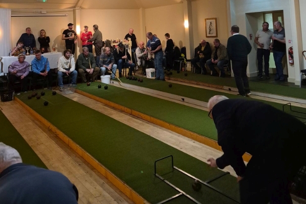Play under way at the Inveraray Carpet Bowling Club's Alan Cameron Open Doubles contest.