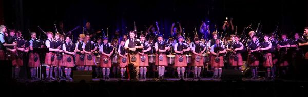 High school pipe band in focus
