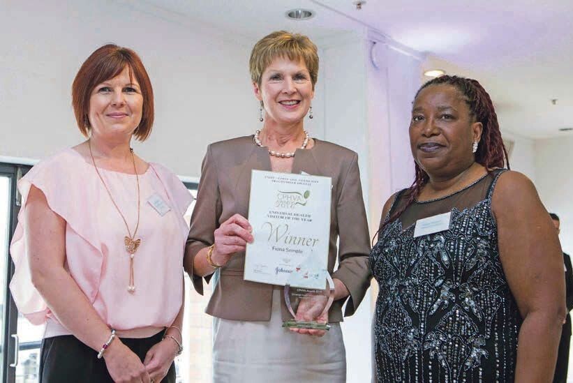 2016: From left: Kirstie Kernutt, of award sponsor Johnson&rsquo;s Baby Professional; Fiona Semple and Elaine Baptiste, CPHVA executive member.