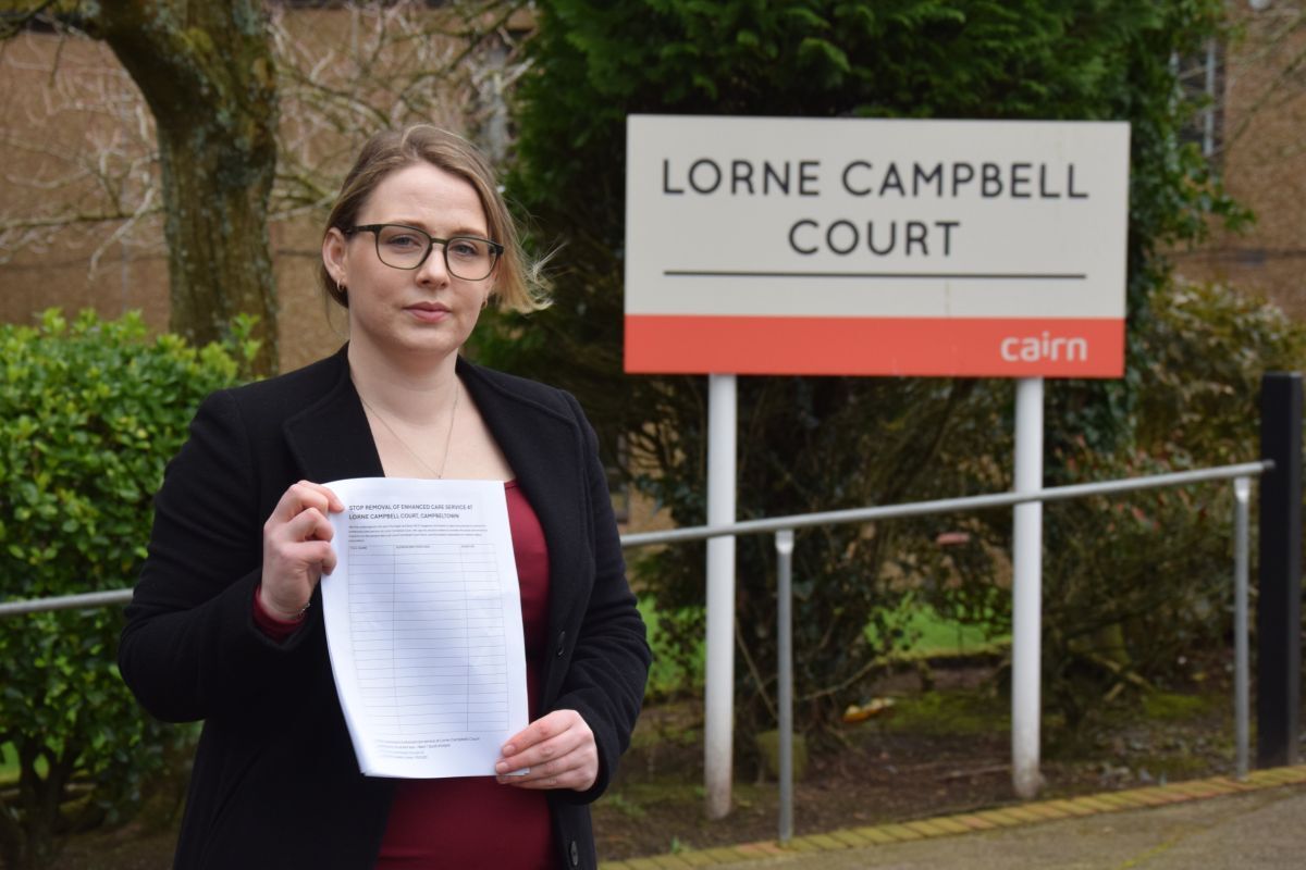 Councillor Jennifer Kean outside Lorne Campbell Court.