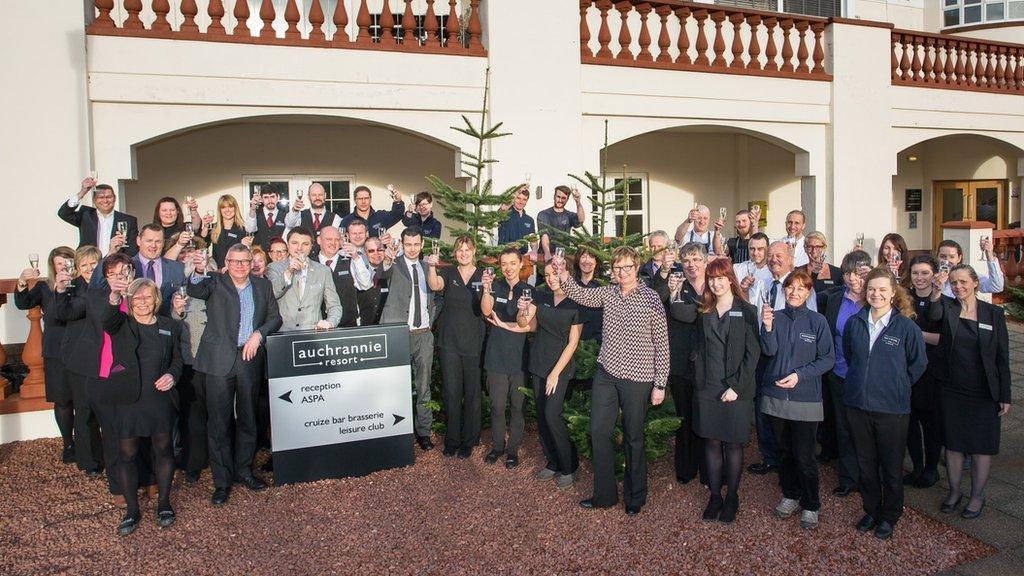 Auchrannie management and staff celebrate being employee-owned in 2017. Photograph: Andrew Surridge.