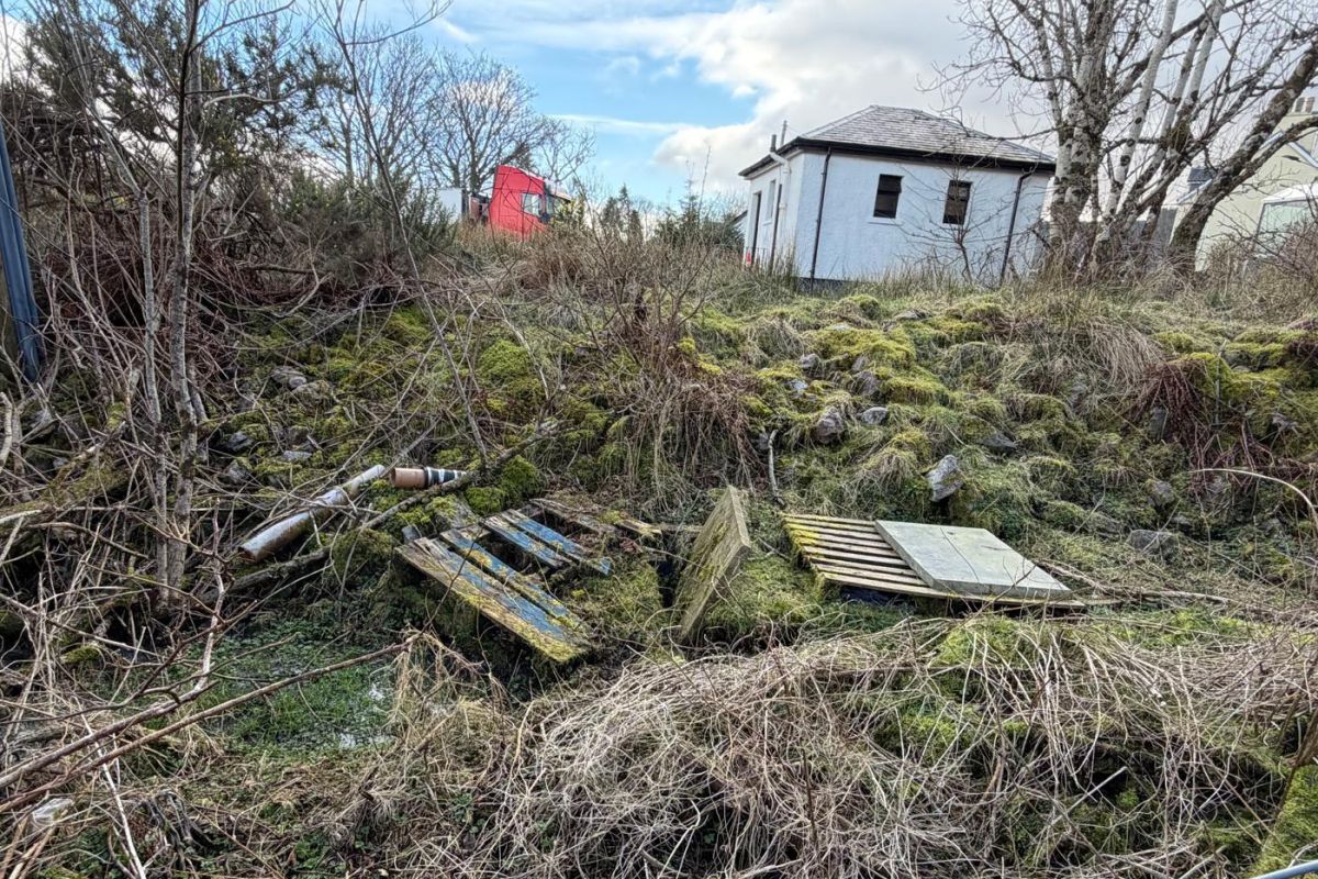 The septic tank at the back of Salen toilets needs emptying as contents overflow into stream and into the beautiful bay. Photograph: Tony Dudley-Clarke