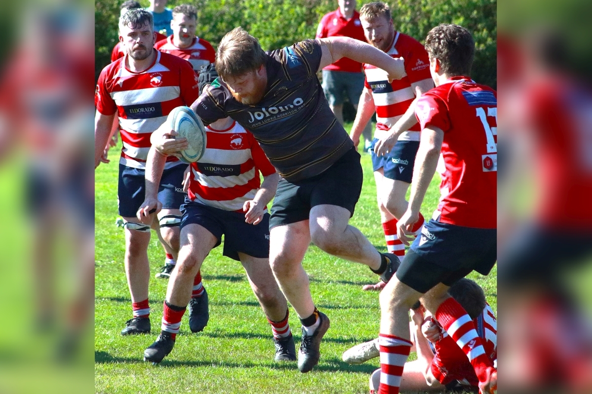 The Boars' Callum Murray powers through the Birkmyre defence. Photograph: Freddie Williams