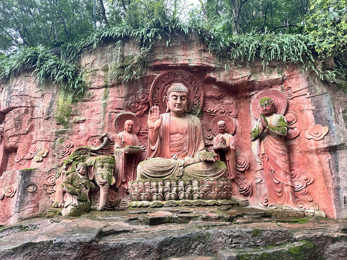 A Buddhist carving at Mount Emei, one of China&rsquo;s most sacred mountains, close to the distillery site.