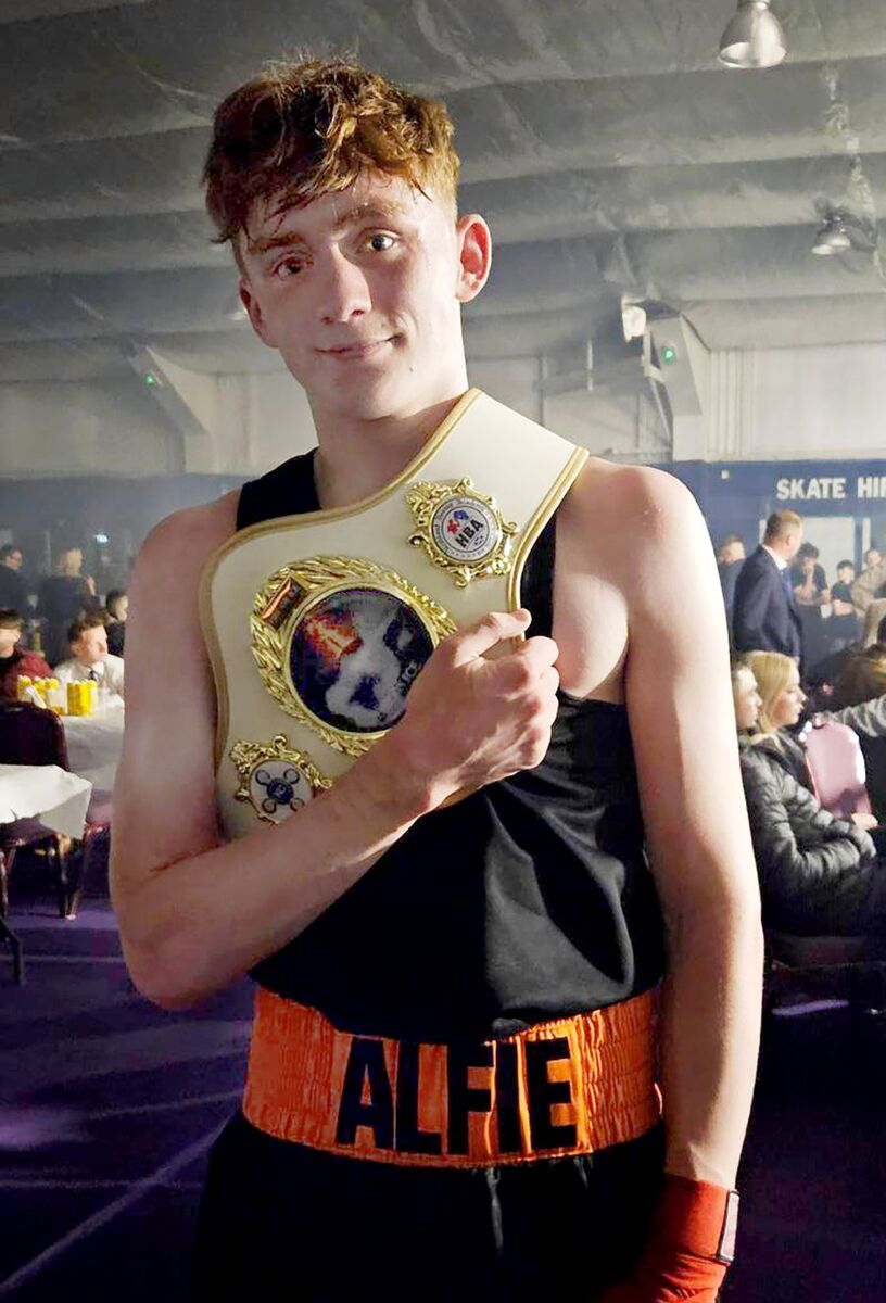 Alfie Brown with his winners belt after a convincing win in Inverness. Photograph: Sam Bodkin.