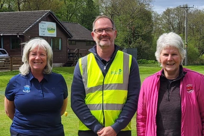 Marlyn Milne and Mairead Sim from Taynuilt Golf Club with and Blair Buckie of GreenPower Operations team in the middle. Photograph: GreenPower