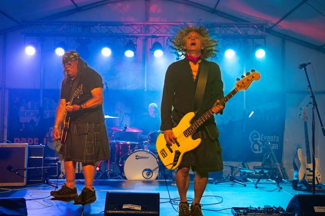 Slagbank playing in the Rock &lsquo;n&rsquo; Blues Festival marquee. Photograph: Lenny Hartley.