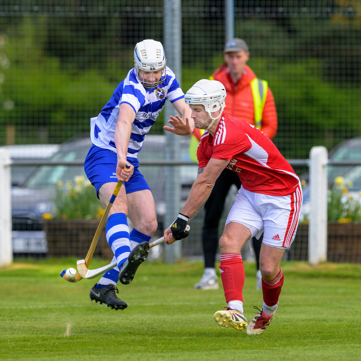 no t20 Kinlochshiels John MacRae (right) cannot get the ball past the defending from Rory Kennedy (Newtonmore)