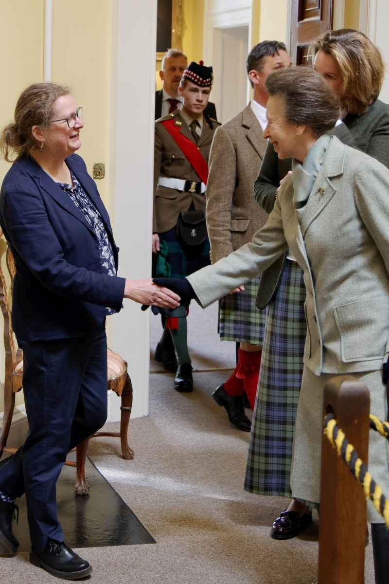HRH The Princess Royal meets Inveraray Castle archivist Alison Diamond. Photograph: Kevin McGlynn