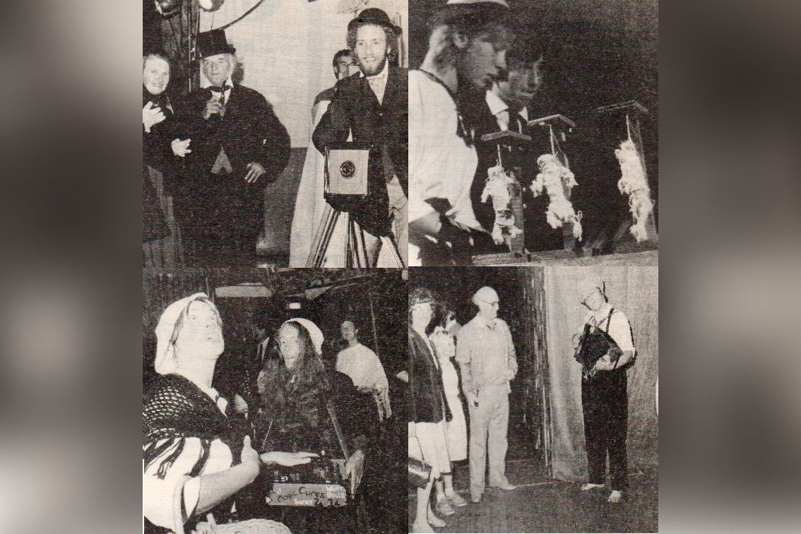 A collage of photographs from the original performance of John Harvey’s Let’s all Go to the Hanging in Brodick in 1984. A collage of photographs from the original performance of John Harvey’s Let’s all Go to the Hanging in Brodick in 1984.