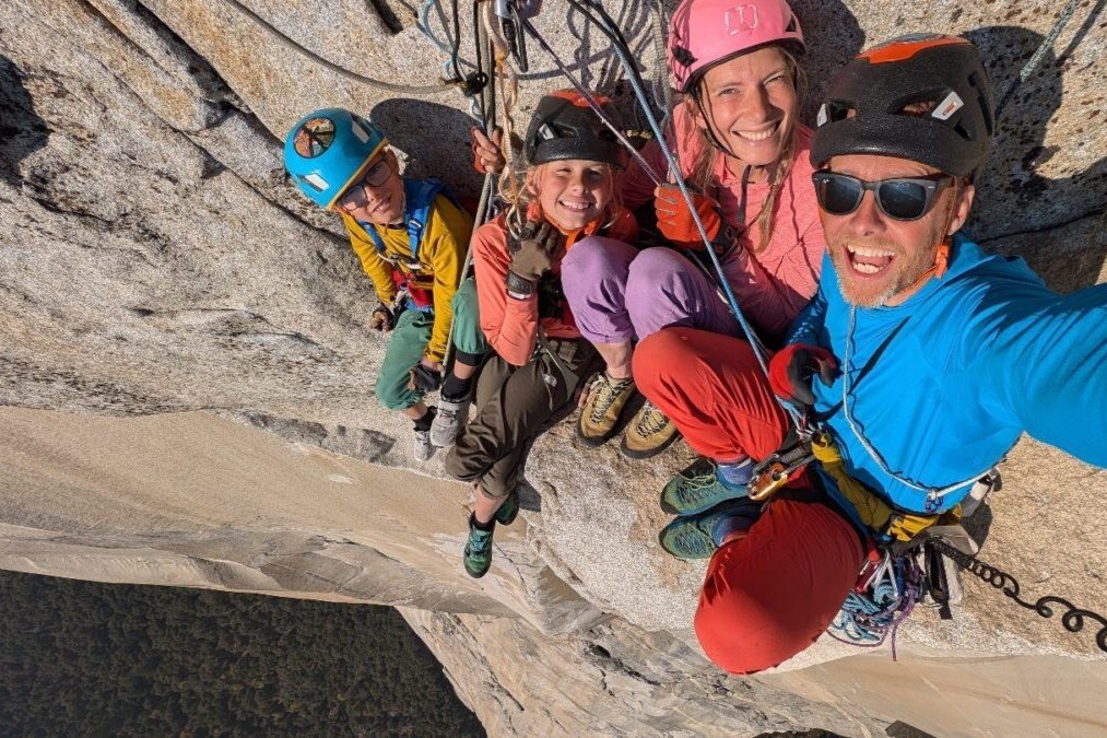 Leo and Jessica Houlding with their children on a week-long expedition up El Capitan, Yosemite. Photograph: Leo Houlding. Leo and Jessica Houlding with their children on a week-long expedition up El Capitan, Yosemite. Photograph: Leo Houlding.