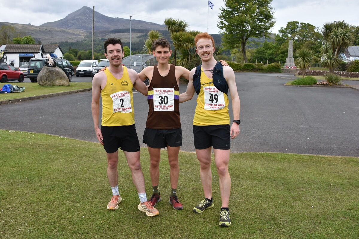 Race winner Tom Spencer, centre, second place Gregor Stewart, left, and third place winner Cameron Swanson on the right.