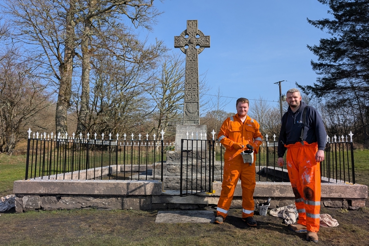 The newly painted railings at Whitehouse war memorial during its refurbishment. The newly painted railings at Whitehouse war memorial during its refurbishment.