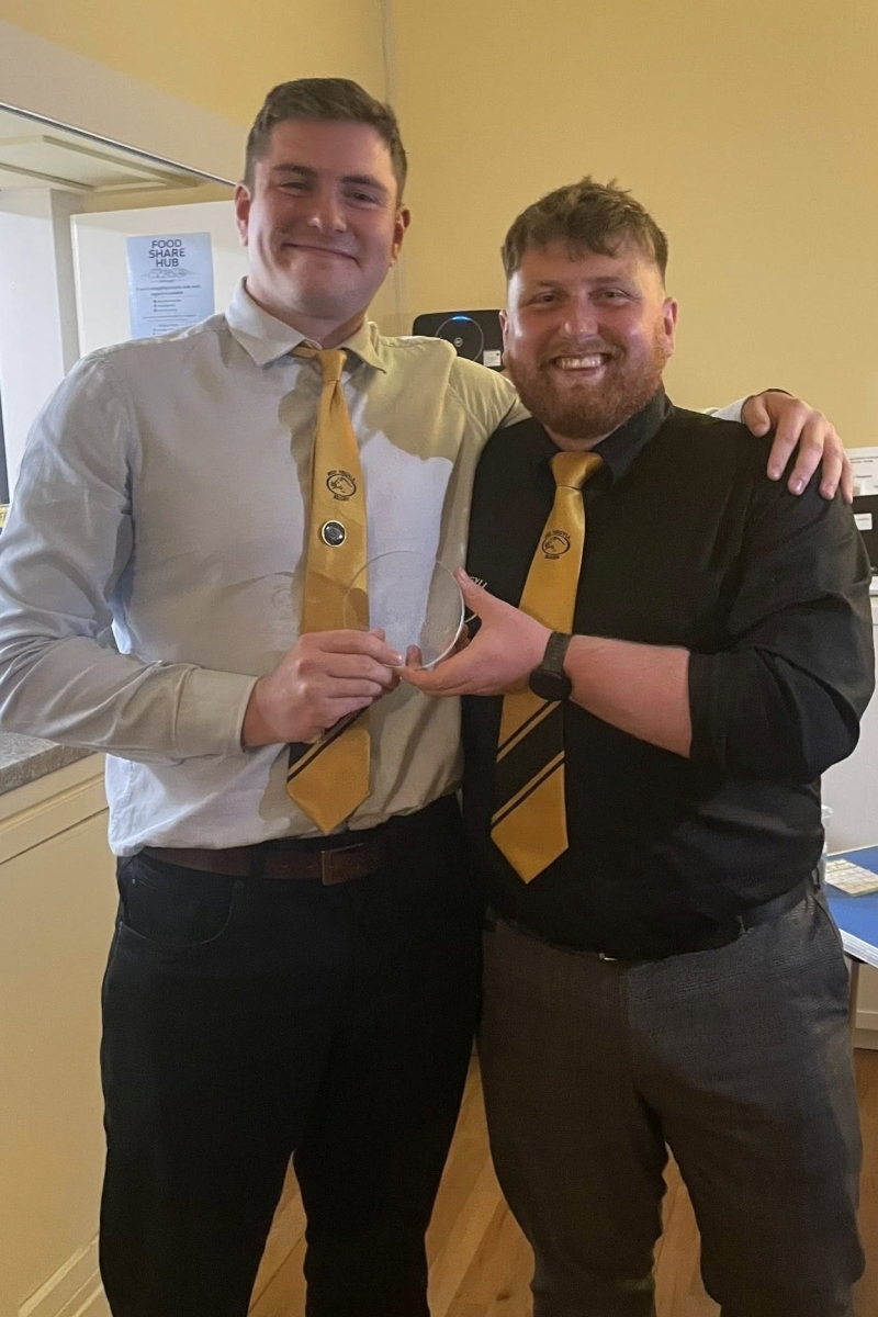 The men's Players player of the year was Neill Malcolm, presnted his award by Lewis MacFarlane. Photograph: Mid Argyll RFC