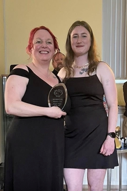 Mid Argyll's women's players player of year went to Vicky Johnson Dale, presented by Drew Buckley. Photograph: Mid Argyll RFC
