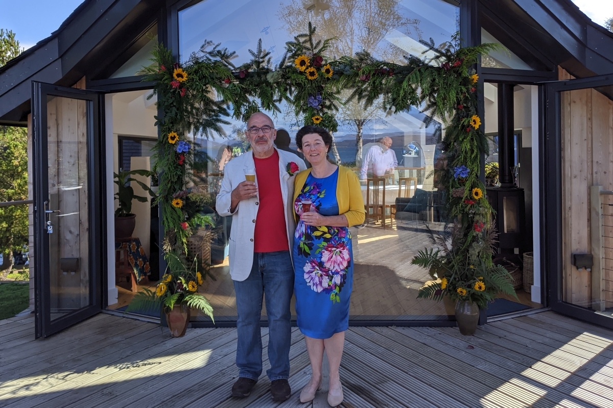  Richard Stein and Sally Lovell on their wedding day at their home on Harbour Island. Photograph: Richard Stein