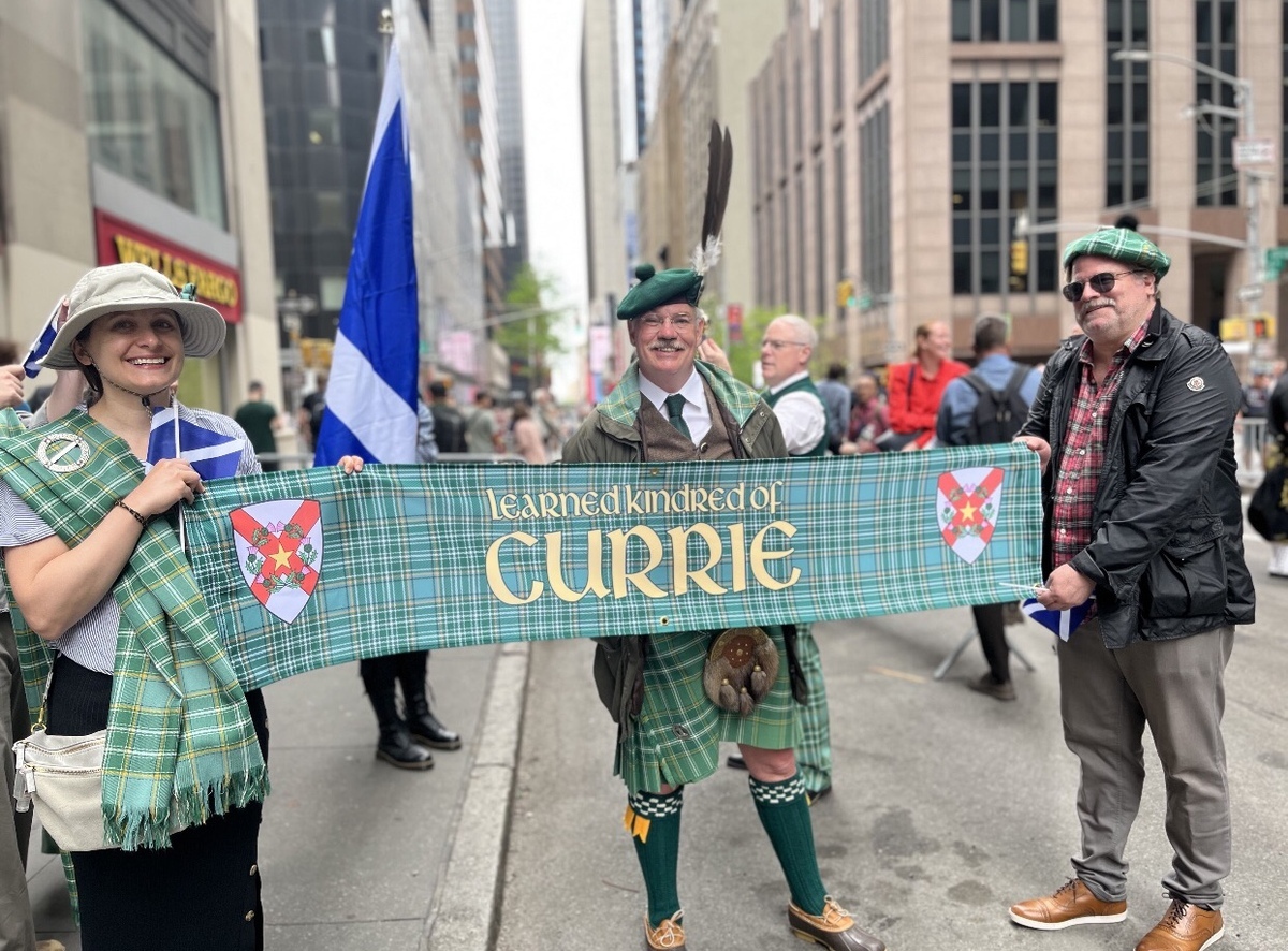 Commander Robert Currie at the Tartan Day parade in New York in 2023. Photograph: Learned Kindred of Currie. 