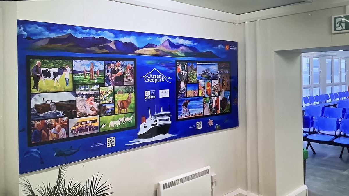 Artwork by Jill Hargan, celebrating Arran Geopark is on display at Troon and Ardrossan waiting rooms. Photograph: Jill Hargan.