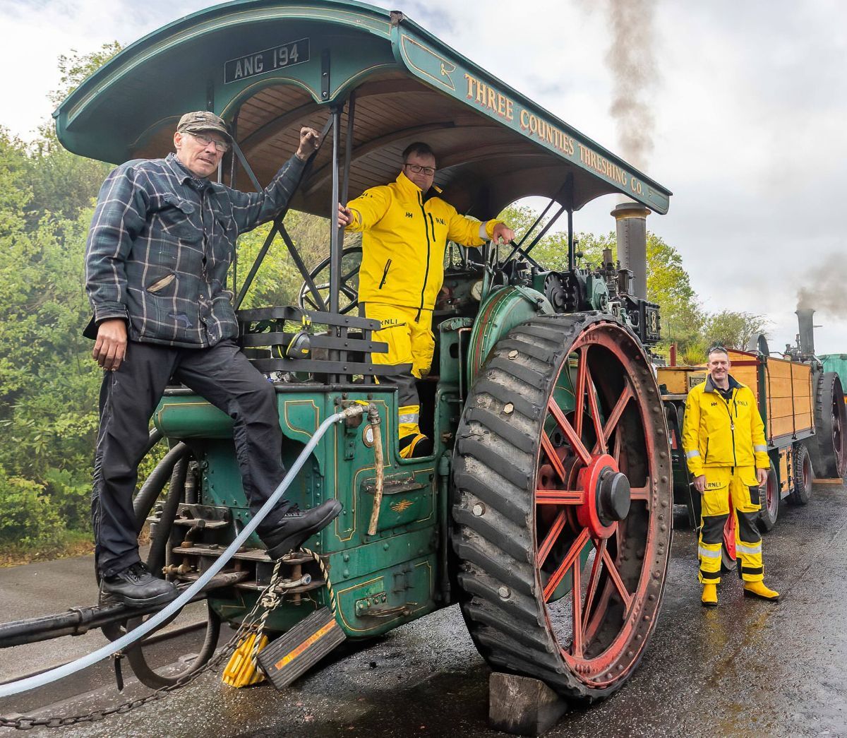 Traction engine Vernon takes to the road for his home trip 300 miles south raising funds for the RNLI on the way. Photograph: Stephne Lawson/RNLI