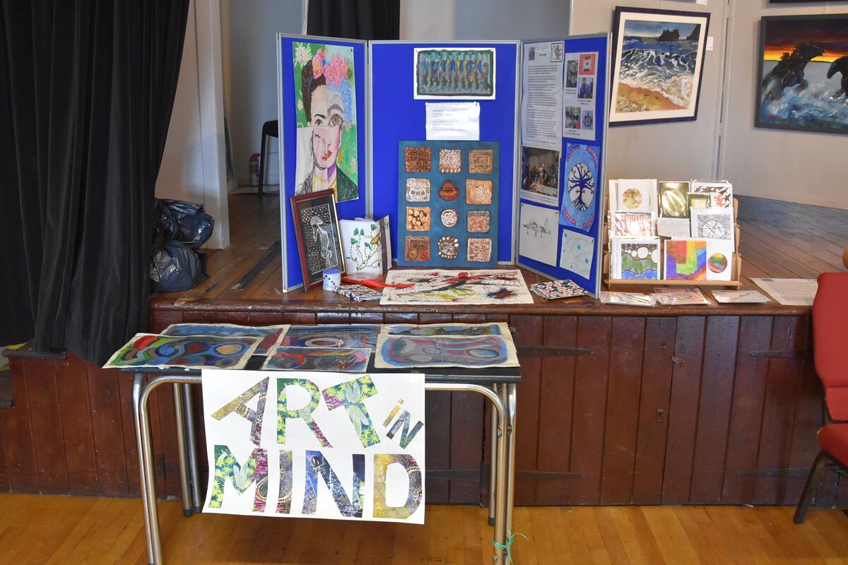 Art Group, Art in Mind’s display of members’ art. Art Group, Art in Mind’s display of members’ art.