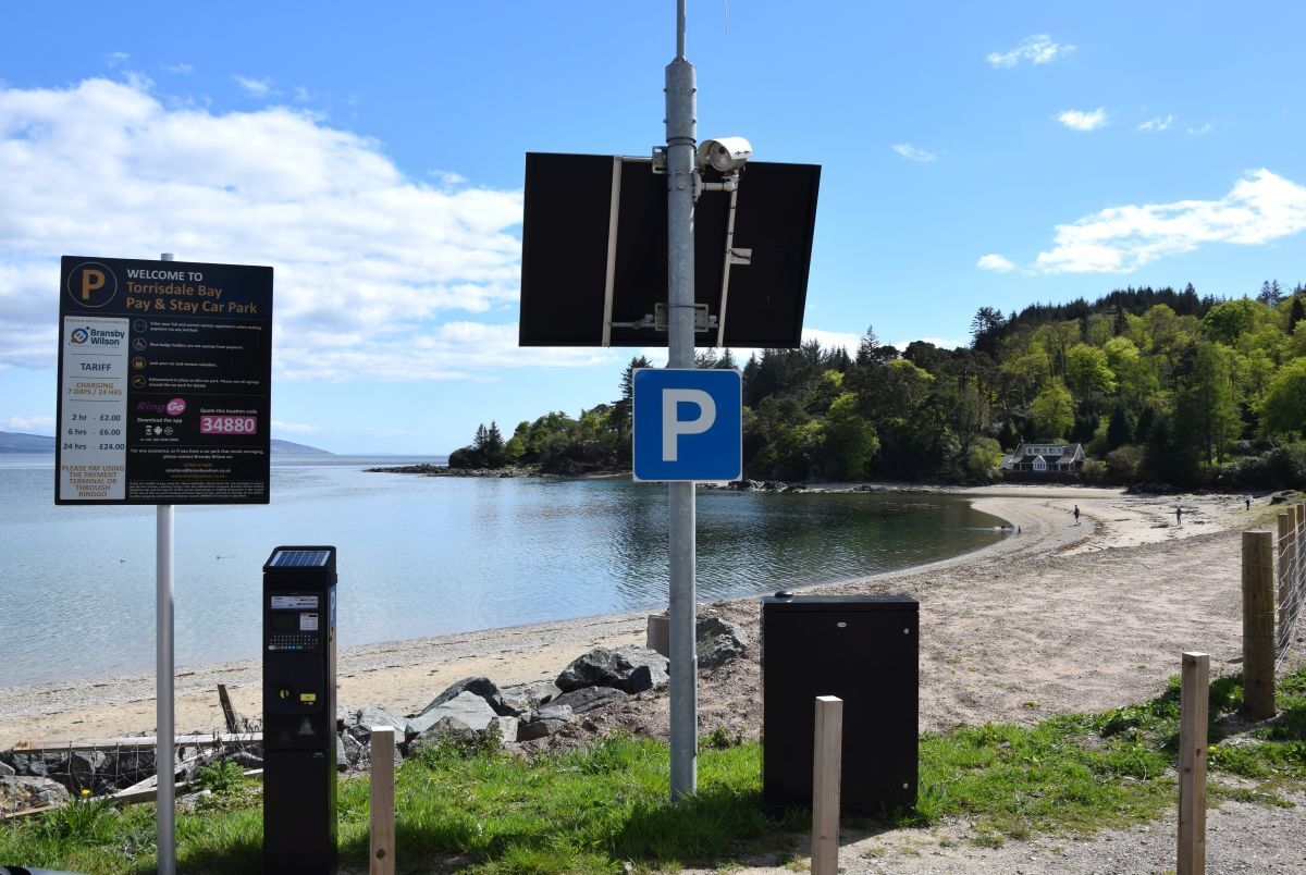 The Torrisdale Bay car park, created without planning permission at the East Kintyre beauty spot, remains operational while a revised application is prepared.