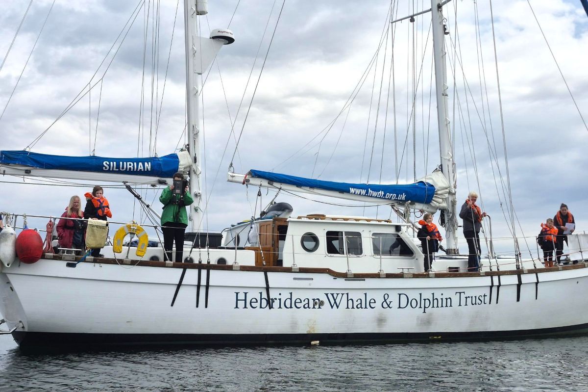 Gigha pupils and staff aboard the HWDT research vessel Silurian. Photograph: Gigha Primary School.