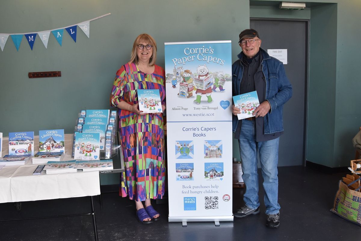 Alison Page and Tony van Breugel at the launch of Corrie&rsquo;s Paper Capers which is the latest instalment in the five book series.