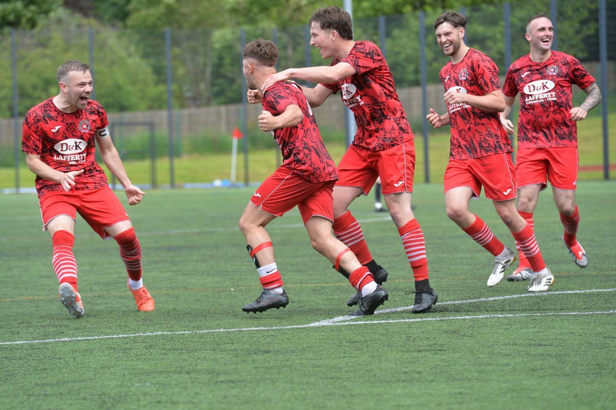 Celebrations after Aaron McKays goal. Photograph: Derek Black