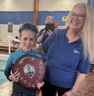 Rory Farmer with the Kayla MacDonald shield he will be sharing this year with Ashton Matthews. Photograph: Oban Lifesaving Club