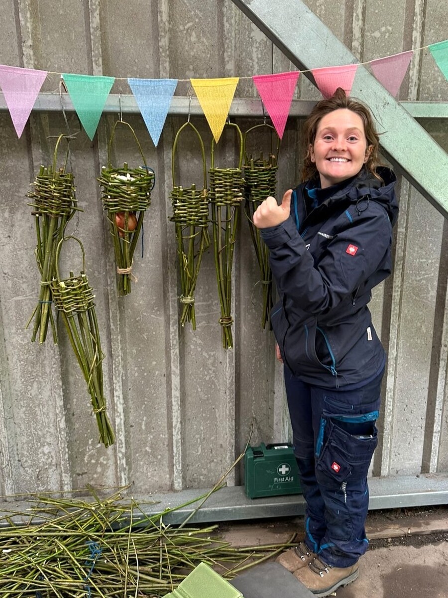 Gigha ranger Casey-Jo Zammitt showing some of her willow weaving creations. Gigha ranger Casey-Jo Zammitt showing some of her willow weaving creations.