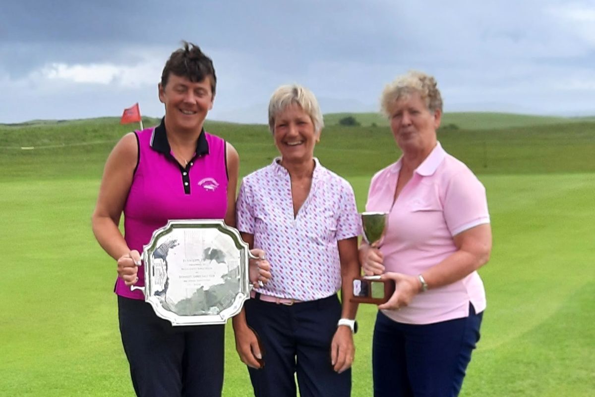 Dunaverty ladies’ captain Katie Cappello, centre, with club champion Ailie MacBrayne, left, and handicap champion Inez Ronald.