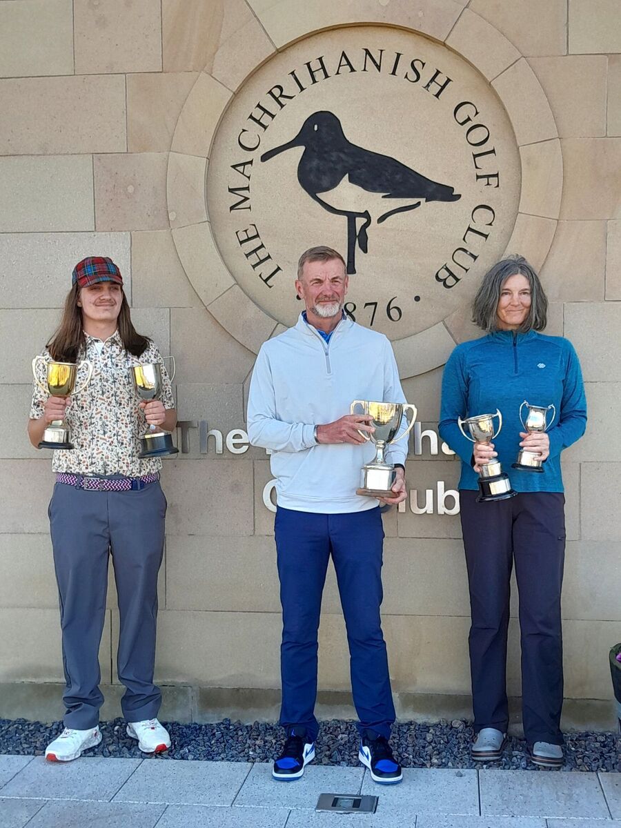 From left: junior champion Milo Techner, men’s and seniors’ champion Calum MacPhail and ladies’ champion Karen Henderson. From left: junior champion Milo Techner, men’s and seniors’ champion Calum MacPhail and ladies’ champion Karen Henderson.